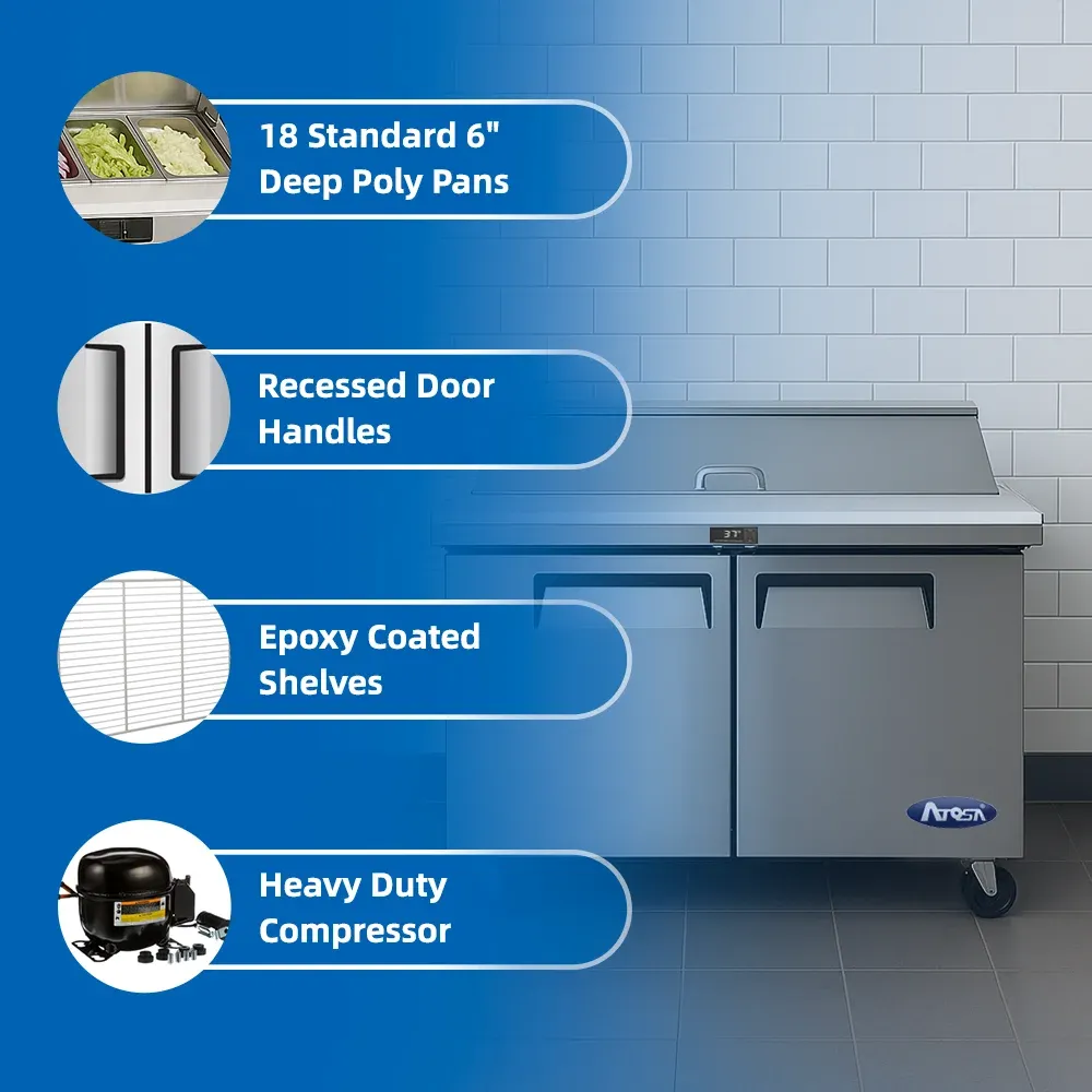 Atosa MSF8306GR 48.2" Mega Top Sandwich Prep Table, 18 Pans 7.2 Cu.Ft