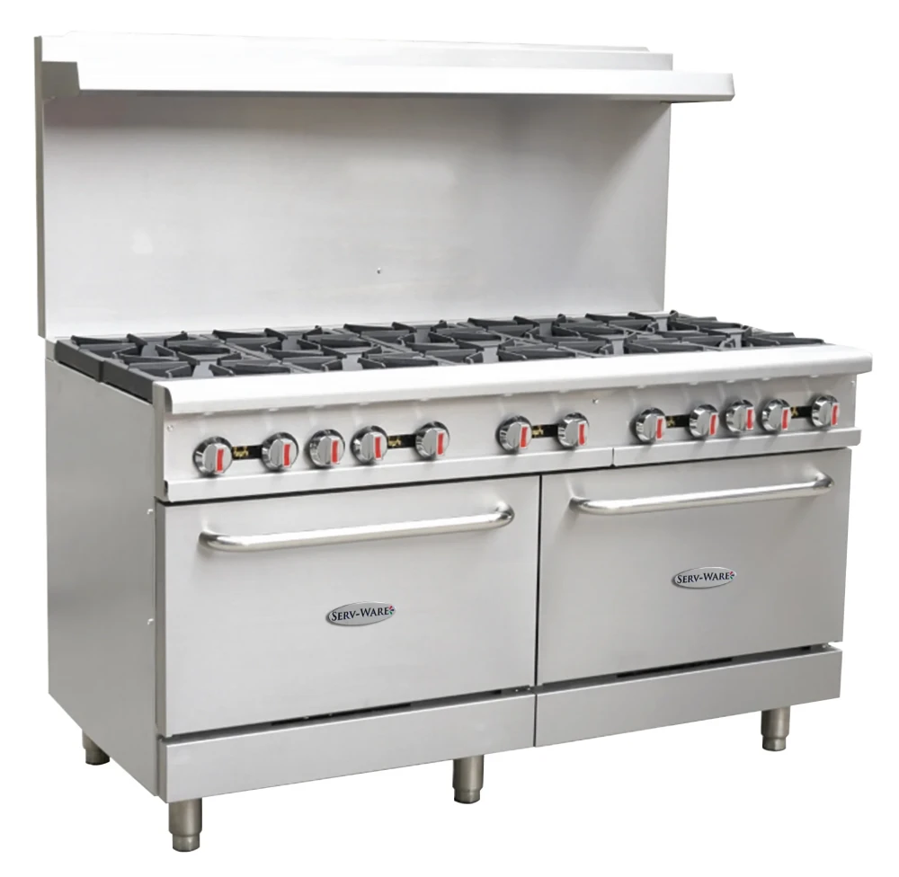 Serv-Ware SGR-10B 60" Restaurant Range Natural Gas, 10 Burners with 2 Oven