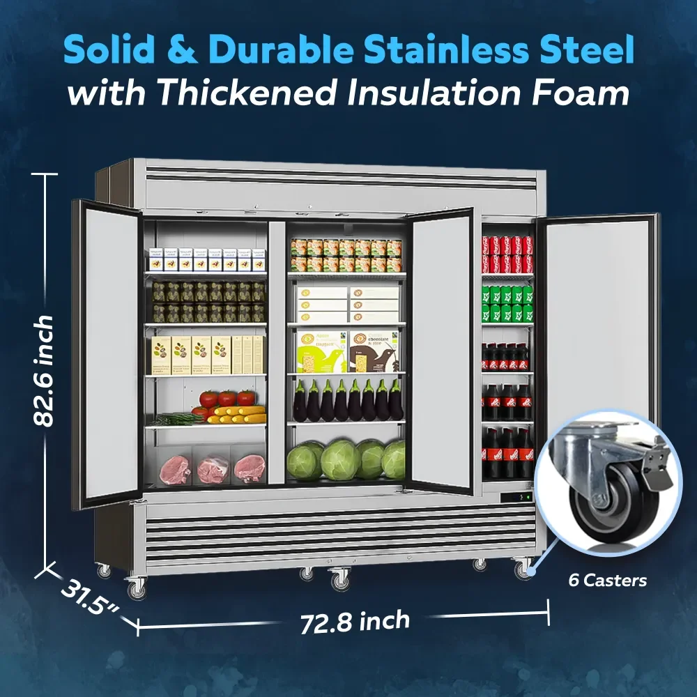 ChillCore Series 82" Reach-In Refrigerator, 3 Sections, Stainless Steel, 1 Year Warranty