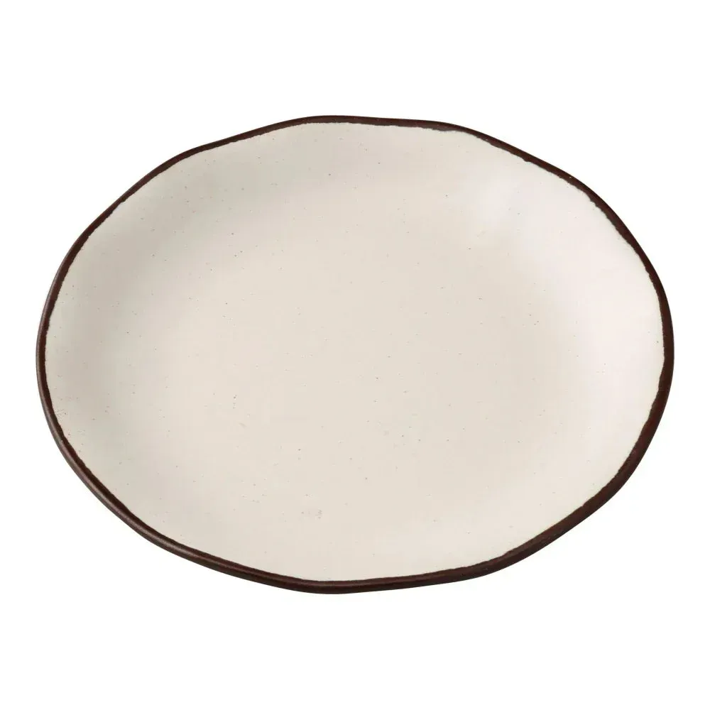 Yanco China white melamine round dinner plate with sleek look, great for serving a variety of dishes in casual or formal dining environments.