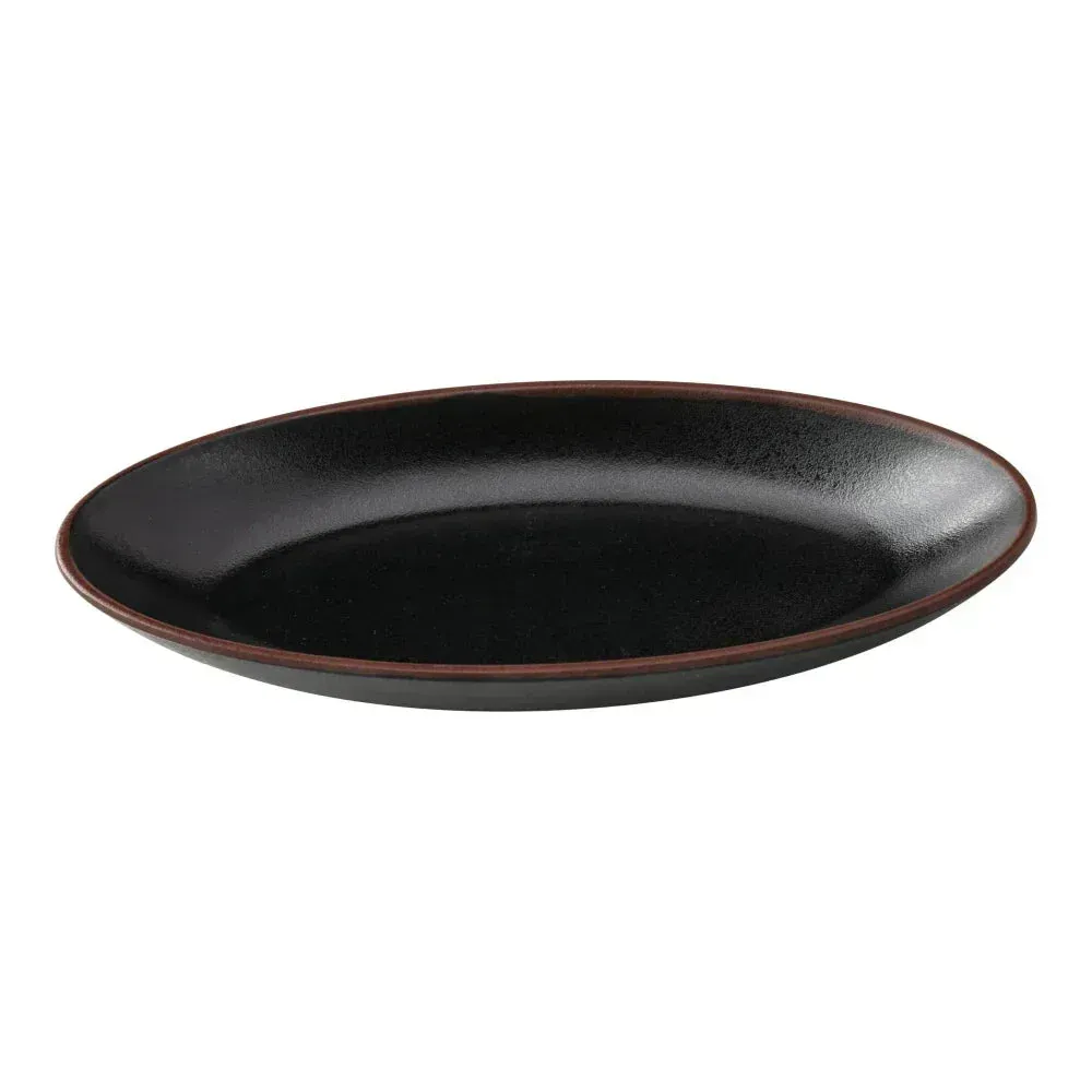 Yanco China black melamine oval dinner plate set with strong finish and elegant design, ideal for both casual and formal dining service.