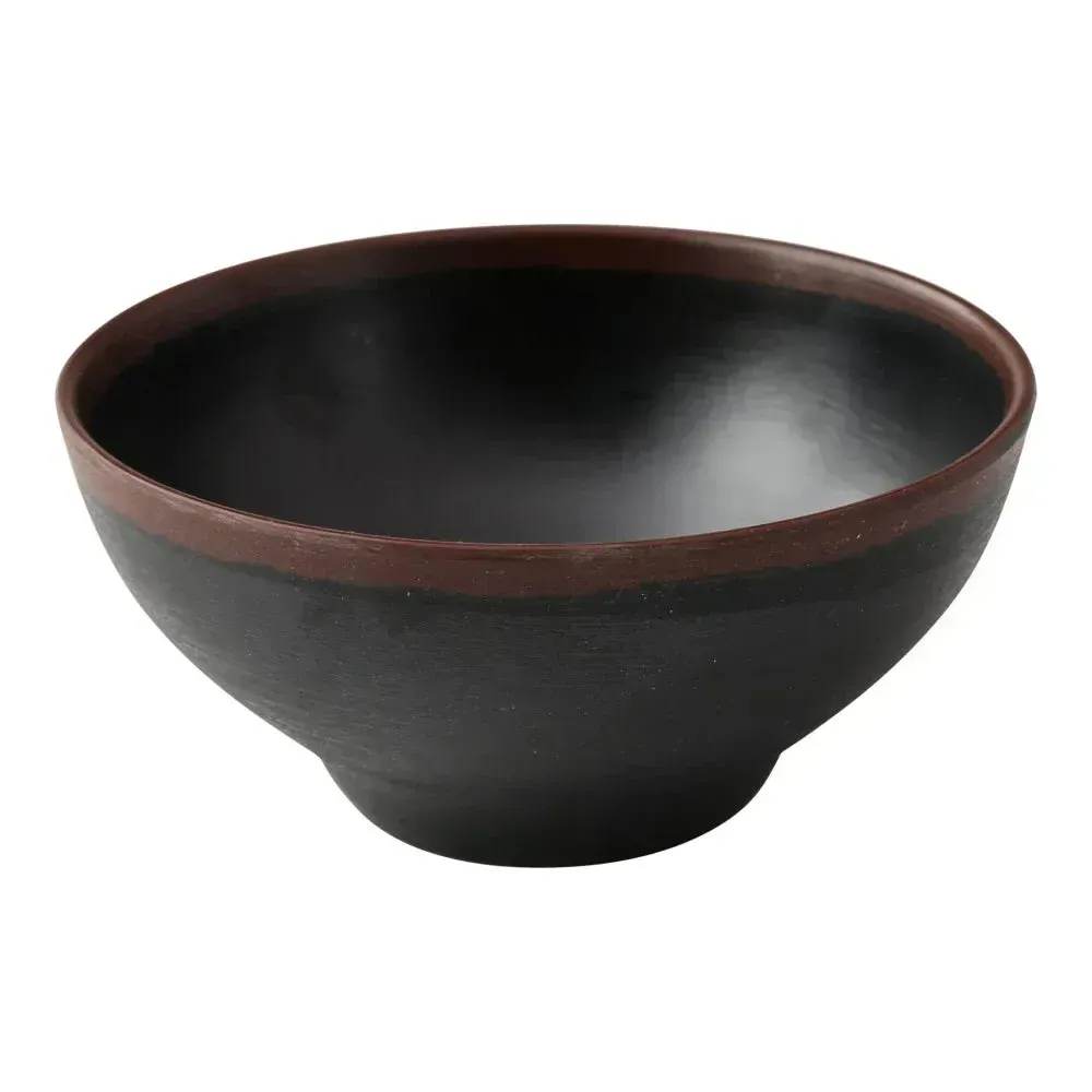 Yanco China black melamine cereal bowl with simple round form, smooth edges, and sturdy build, perfect for breakfast or snack presentations.