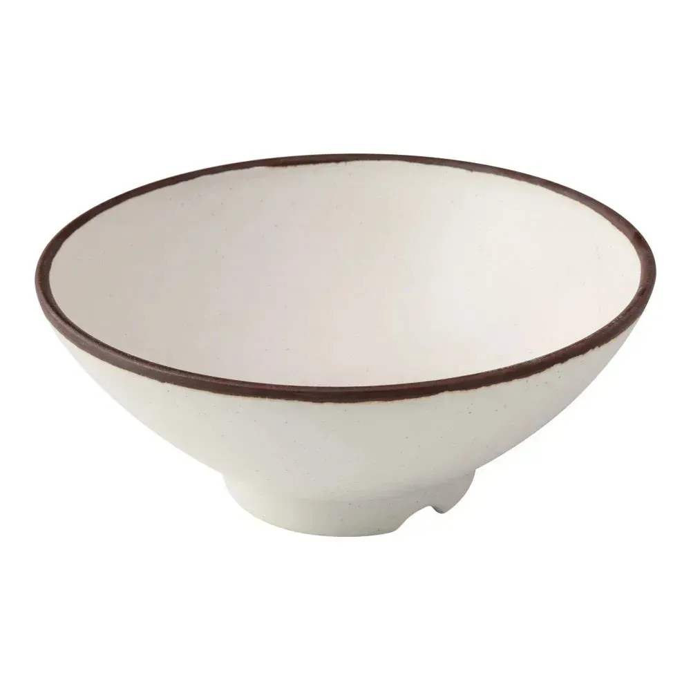 Yanco China white melamine ramen bowl with deep round shape, smooth finish, and durable construction, great for noodles, soups, or rice dishes.