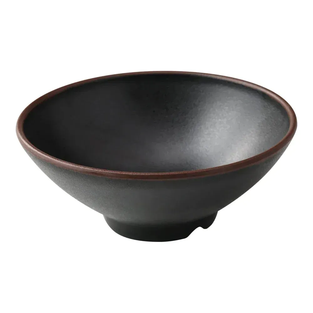 Yanco China black ramen bowl with glossy finish and rounded deep form, designed for ramen, noodle soups, or richly flavored stews.