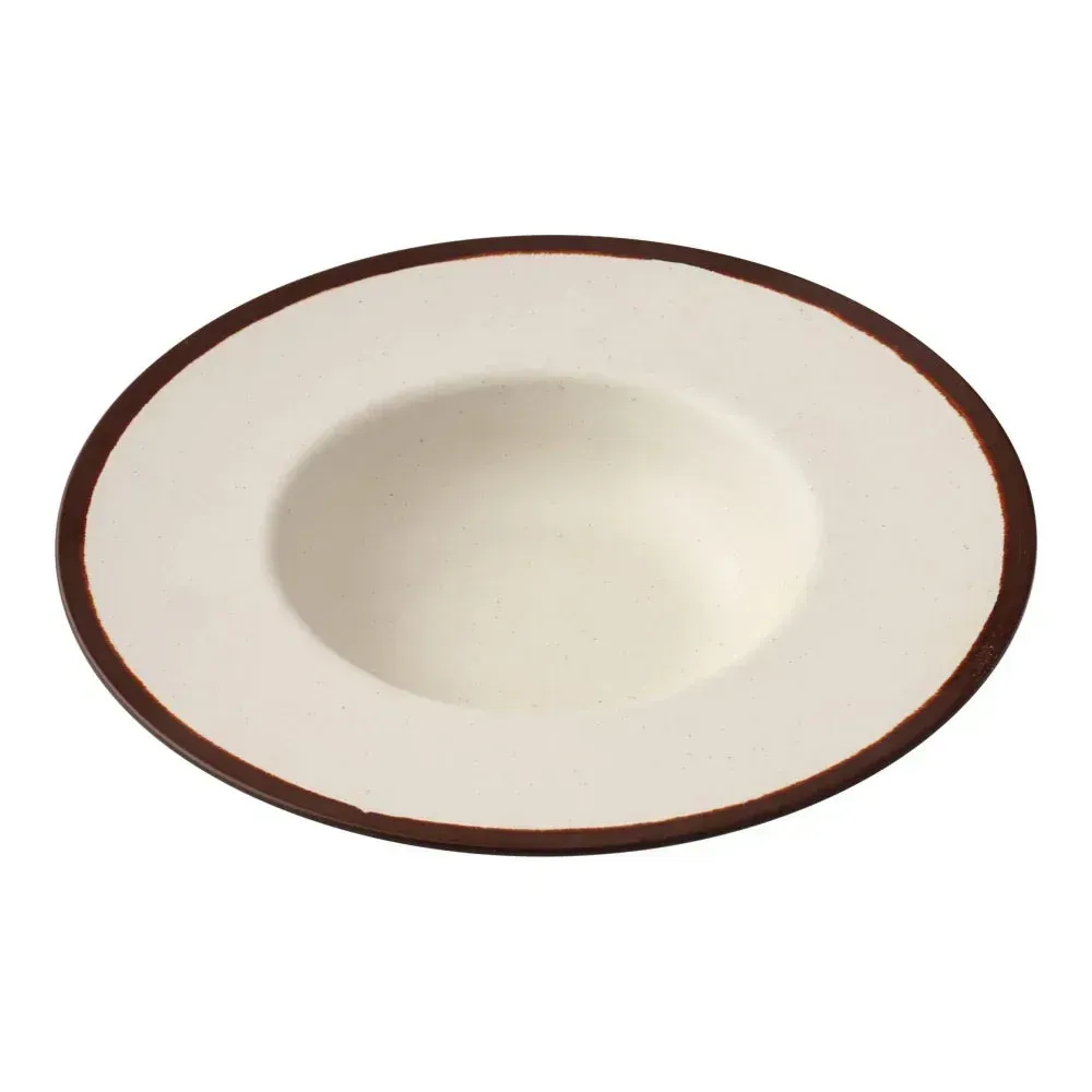 Yanco China white melamine dessert plate with clean rim and lightweight build, ideal for serving pastries, cakes, or light snack portions.