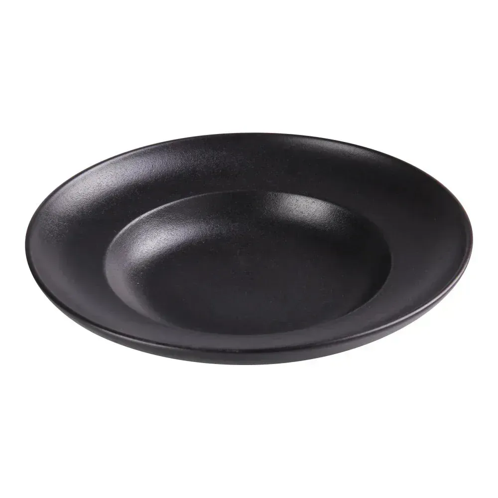 Yanco China shallow black chinaware Mediterranean pasta bowl, perfect for hotel spaghetti, restaurant primavera, or café linguine with modern flair.
