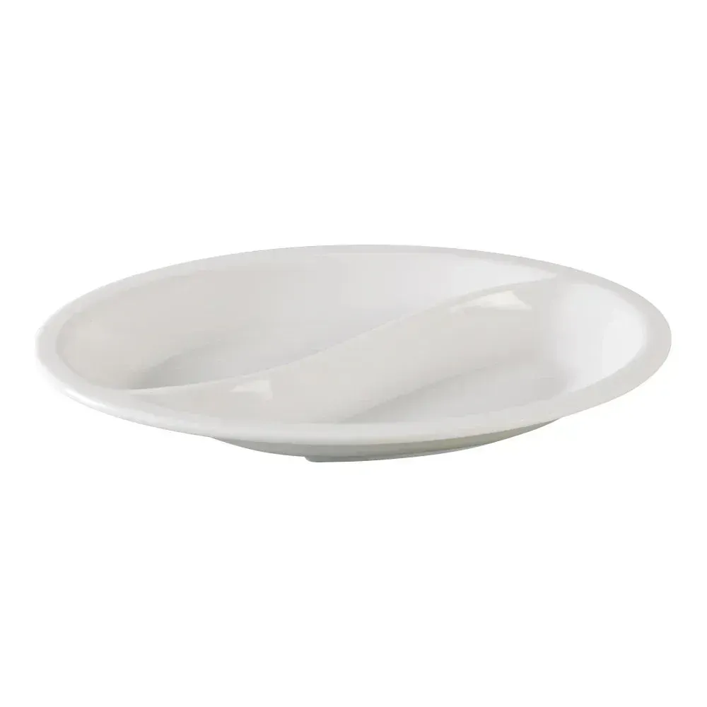 Yanco China elegant white melamine oval compartment plate ideal for hotel buffets and restaurant salad bars, portion-controlled and stylish