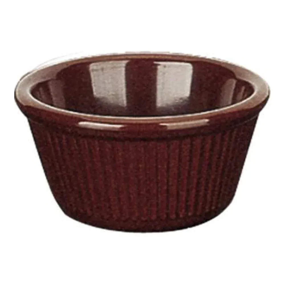 Yanco China warm brown fluted melamine ramekin for hotel butter curls, restaurant tapas dips, and café fondue; compact, stackable, easy maintenance