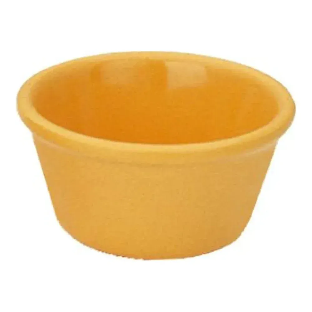 Yanco China yellow melamine ramekin, adding vibrant touch to table service, perfect for dips, sauces, or condiments in cafes, diners, and catering.