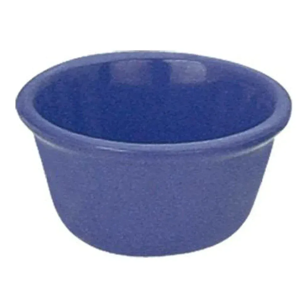 Yanco China blue melamine ramekin polished finish ideal for dips, dressings, or condiments in restaurants, buffet lines, or catering events