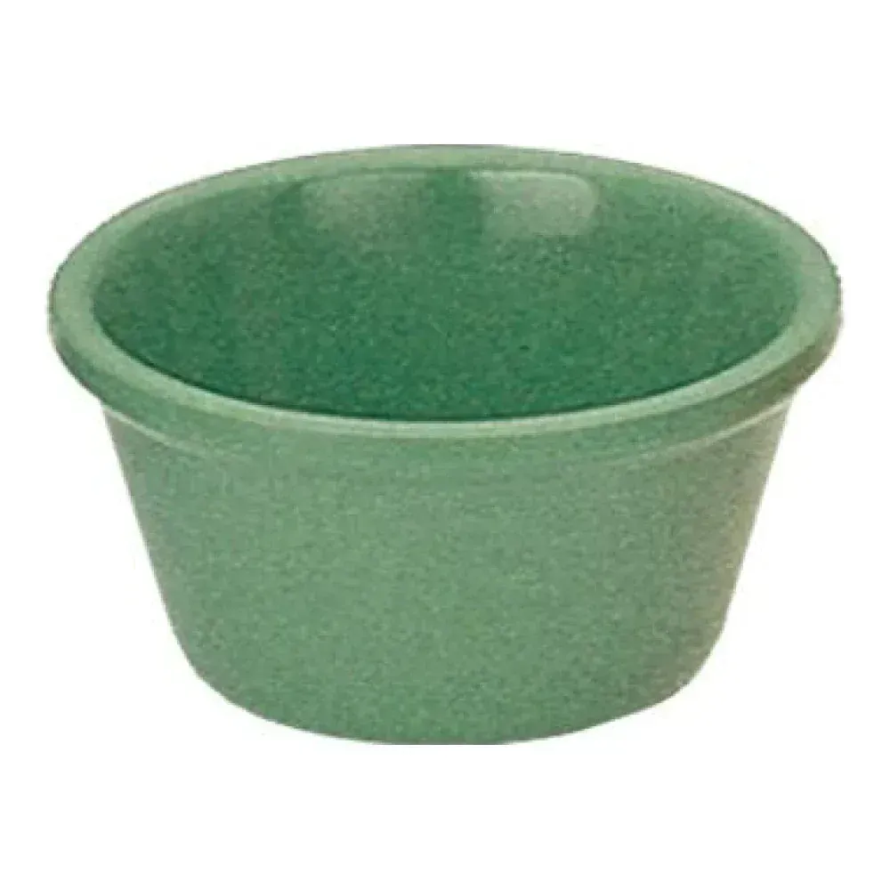 Yanco China green melamine ramekin rustic and practical, ideal for dips, sauces, or baking in restaurants, cafes, and professional catering services