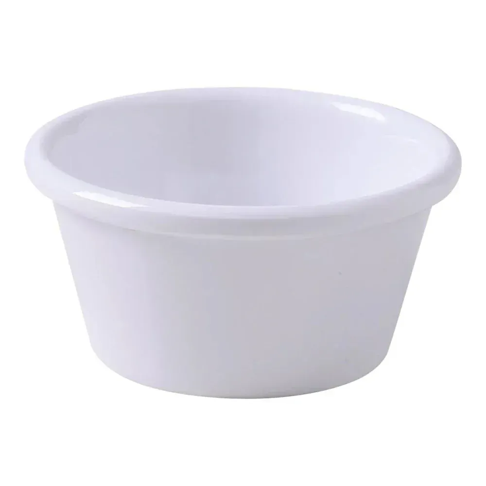 Yanco China smooth white melamine ramekin, ideal for condiments, sauces, or sides, stackable for organized buffet and table use.