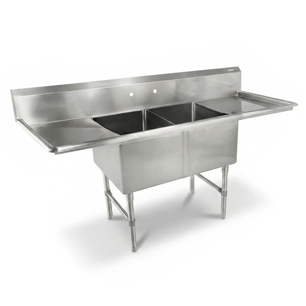 John Boos 2B18244-2D18 75" 2-Compartment Sink with Bowl, 18"L x 24"W Bowl, 14" Deep