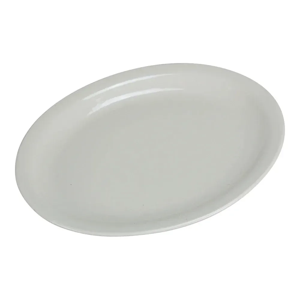 Very small oval chinaware platter with a narrow rim by Yanco China, excellent for individual bread service or serving side sauces.