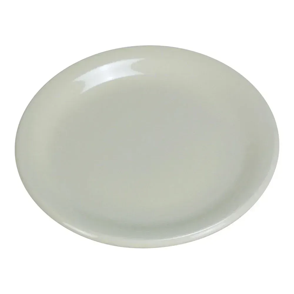 Small round chinaware plate with a slim, narrow rim from Yanco China, an essential piece for presenting bread service or petite appetizers.