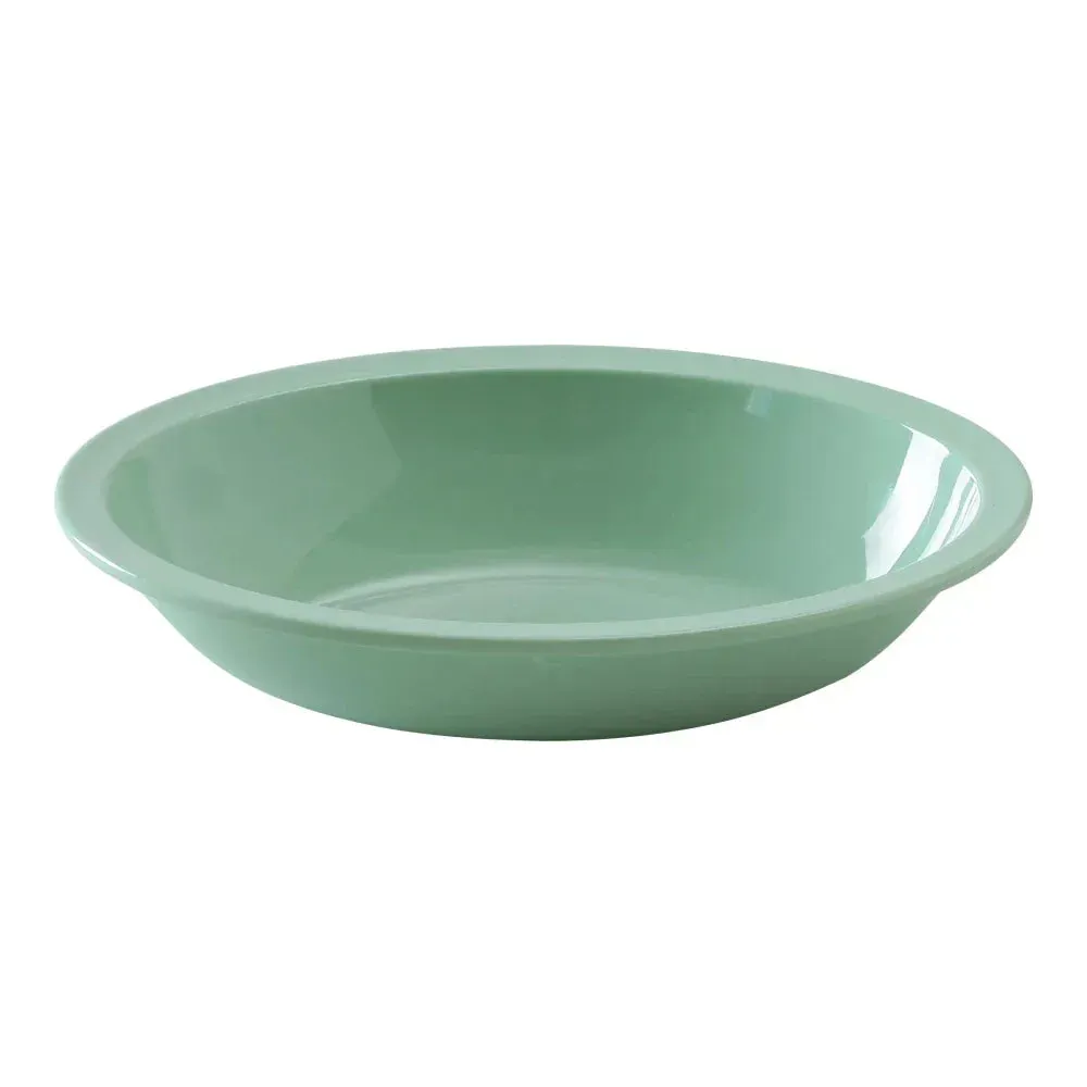 Small oval bowl in a soft green melamine by Yanco China, offering a fresh, vibrant, and break resistant option for serving sides or fruits.