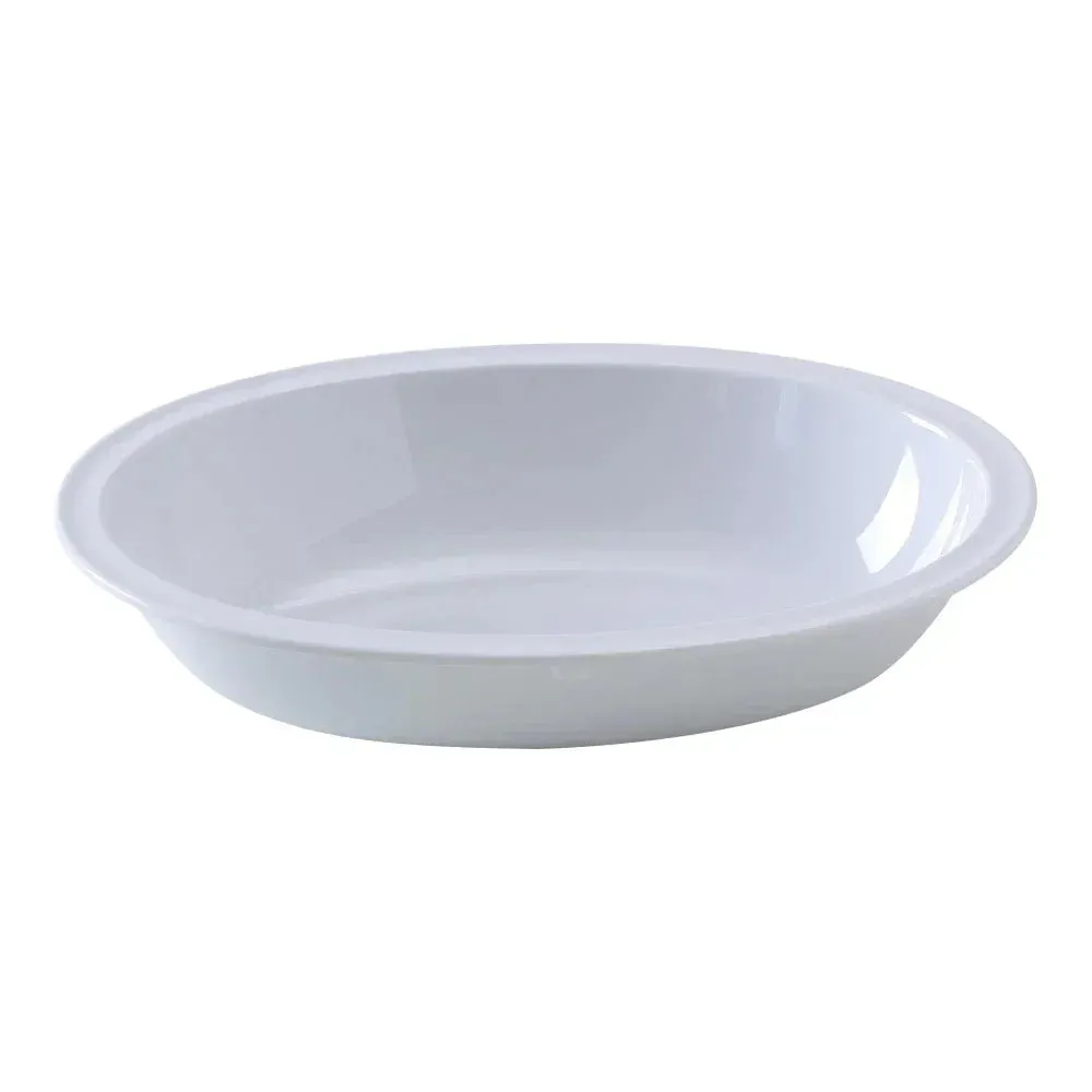 Small oval bowl in classic white melamine by Yanco China, a shatterproof and practical dish for serving desserts, appetizers, or side dishes.