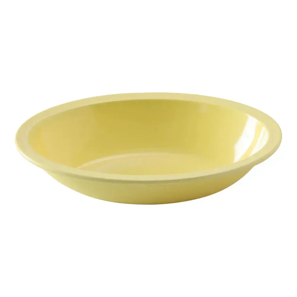 Small oval bowl made of cheerful yellow melamine from Yanco China, a durable and break resistant choice for serving individual salad portions.