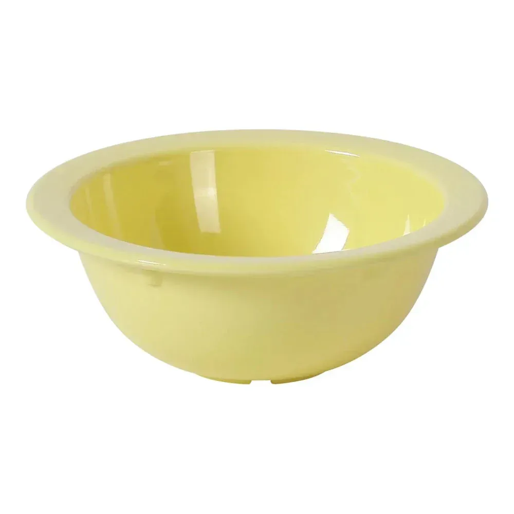 Yanco China yellow melamine grapefruit bowl ideal for showcasing fruits, salads, or breakfast servings in cafes, hotels, or catering events