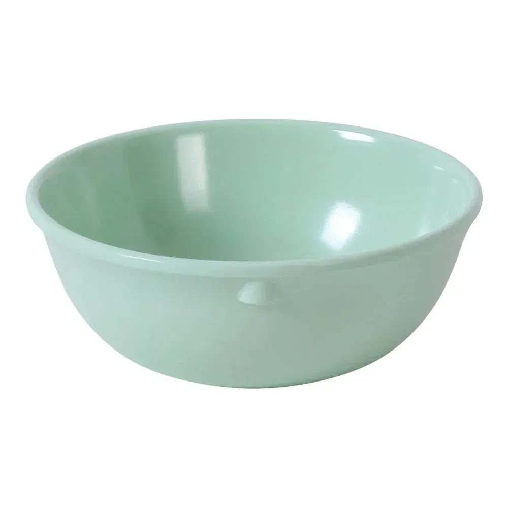 Yanco China green melamine nappie bowl ideal for pasta or soups in cafes. Lightweight, sleek design, and perfect for modern dining presentations