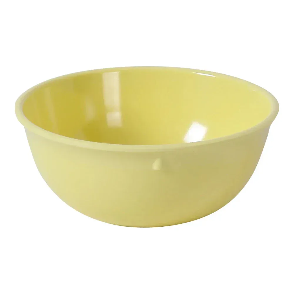 Yanco China yellow melamine nappie bowl, ideal for soups or cereals in buffets and restaurants, glossy, impact-resistant, perfect for commercial use.