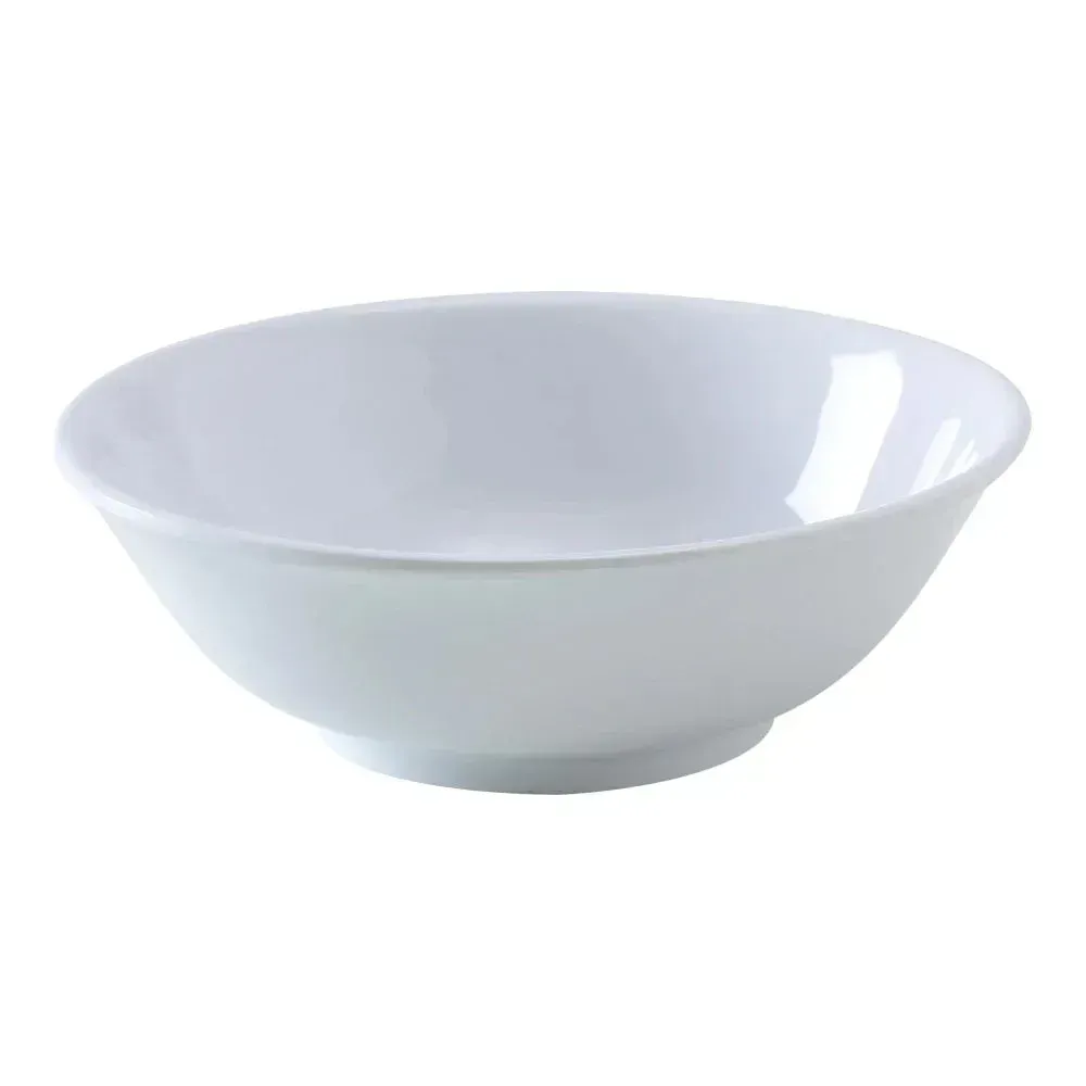 Yanco China tan melamine rimless bowl, ideal for restaurants, buffets, or catered events, lightweight, durable, and easy to clean daily.