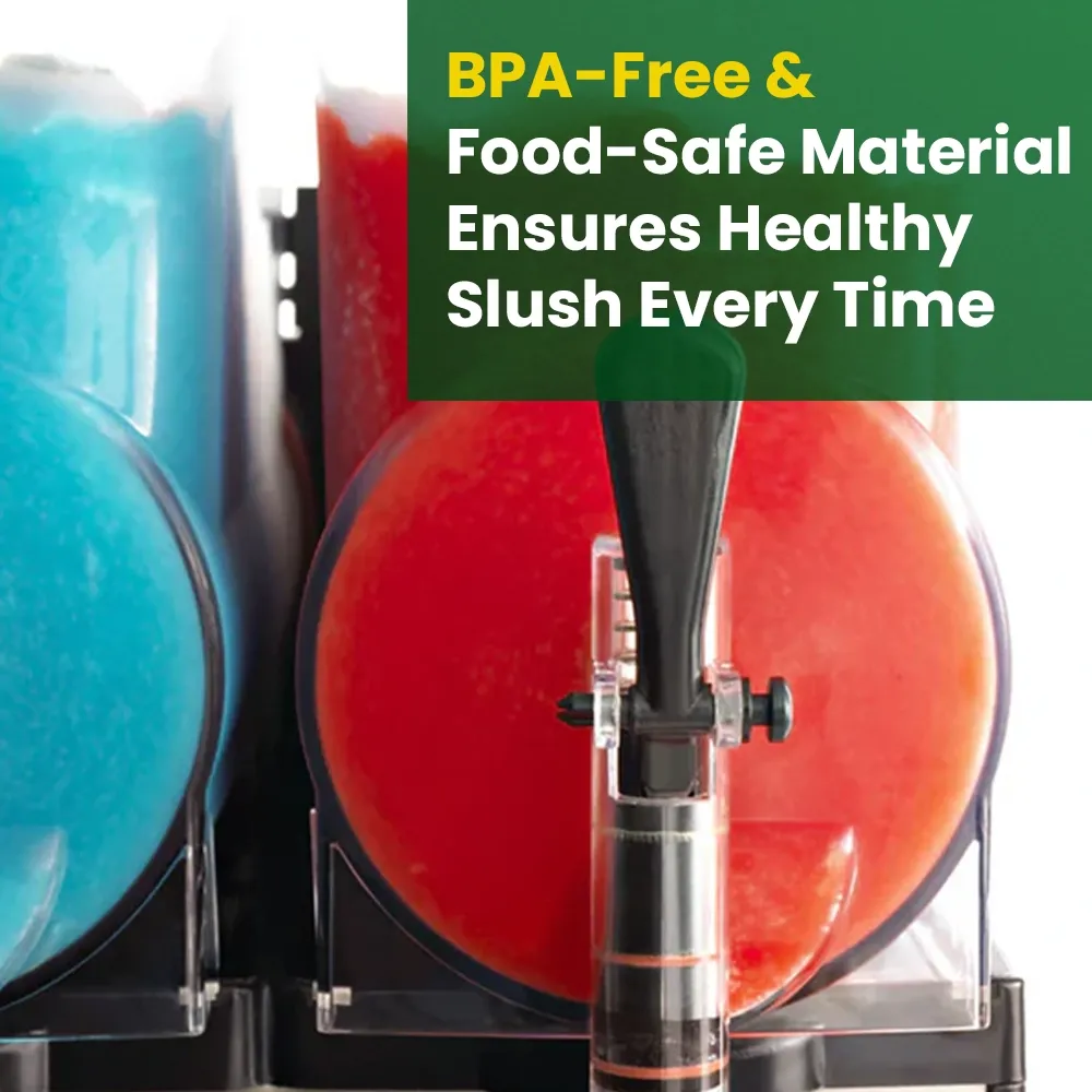 Omega Juicer double bowl commercial granita machine for frozen beverages, delivering efficient service in cafes and horeca venues.