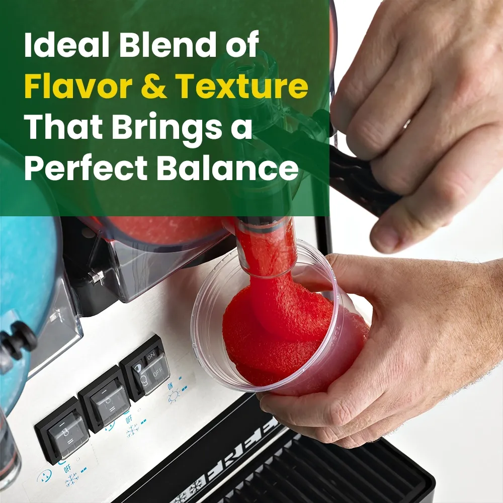 Omega Juicer double bowl commercial granita machine for frozen beverages, delivering efficient service in cafes and horeca venues.