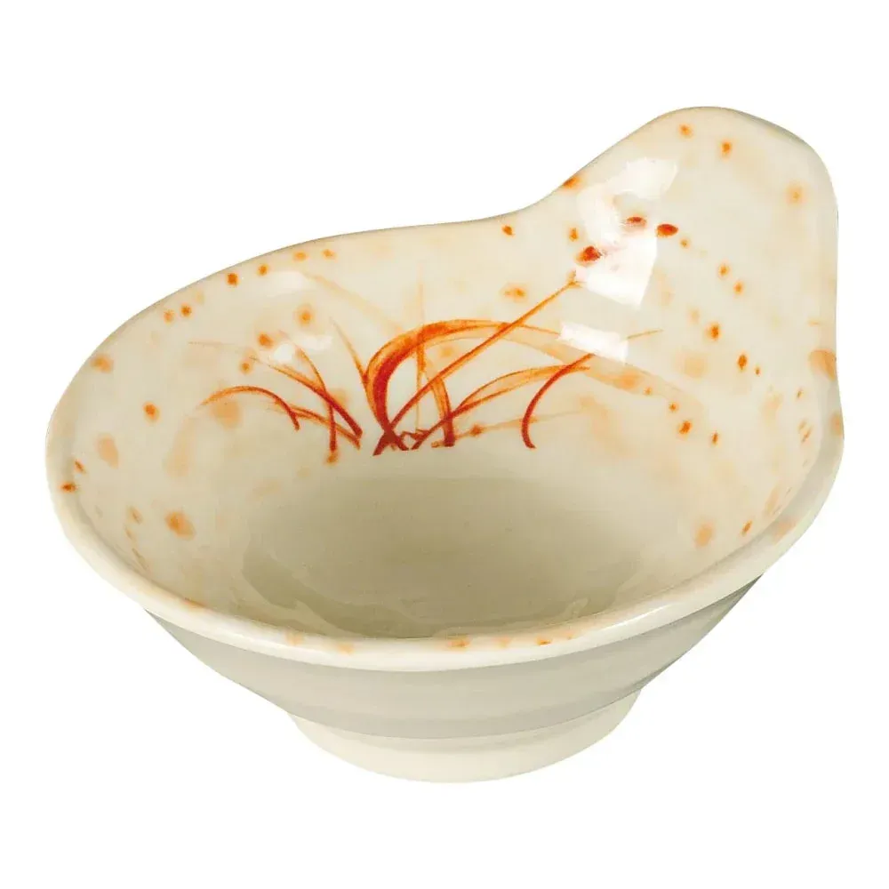 Gold melamine soup bowl with a handle by Yanco China, an elegant presentation piece that is durable, stackable, and dishwasher safe.