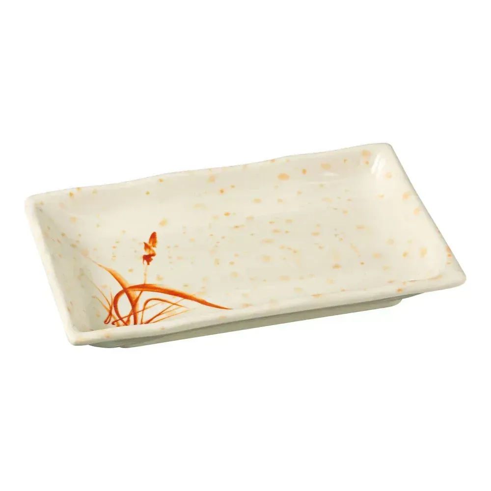 Two compartment melamine sauce dish from Yanco China, ideal for condiments or tastings, a durable, lightweight, and stackable serving piece.
