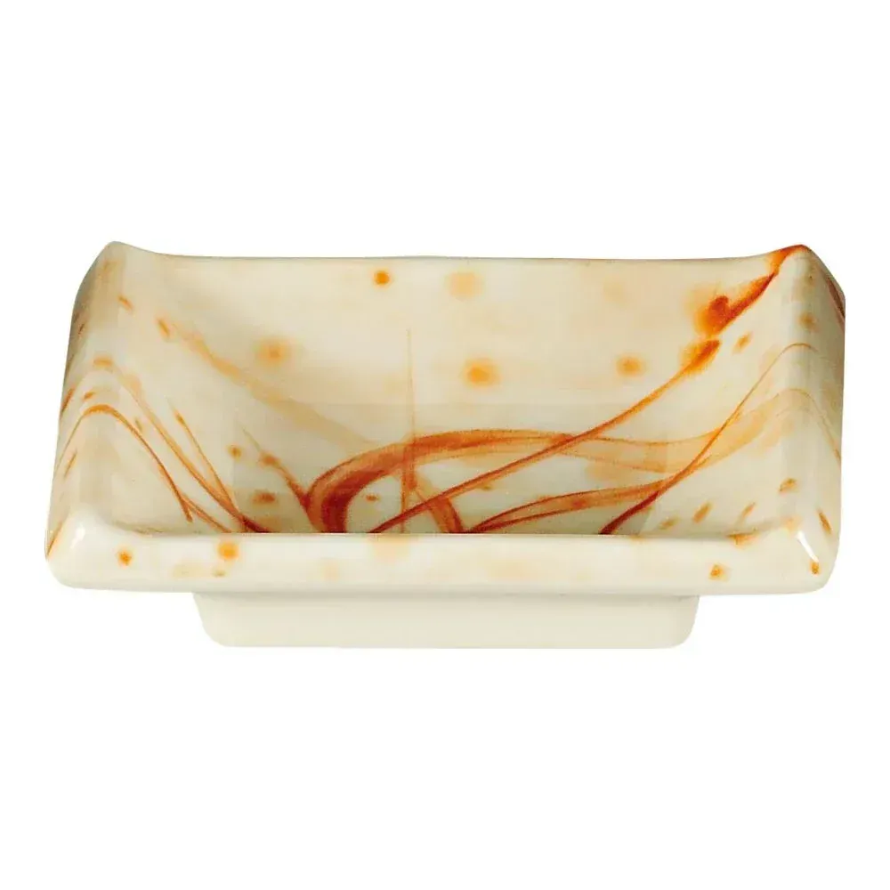 Sleek melamine rectangular sauce dish by Yanco China, perfect for soy or wasabi dips, a durable and stackable choice for presentation.