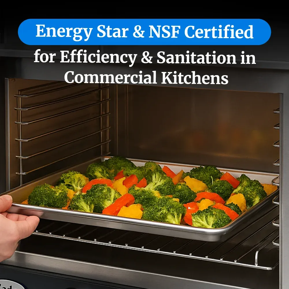 Cadco three-shelf half-size convection oven with stainless steel door, manual controls, and a compact, durable build for catering operations.