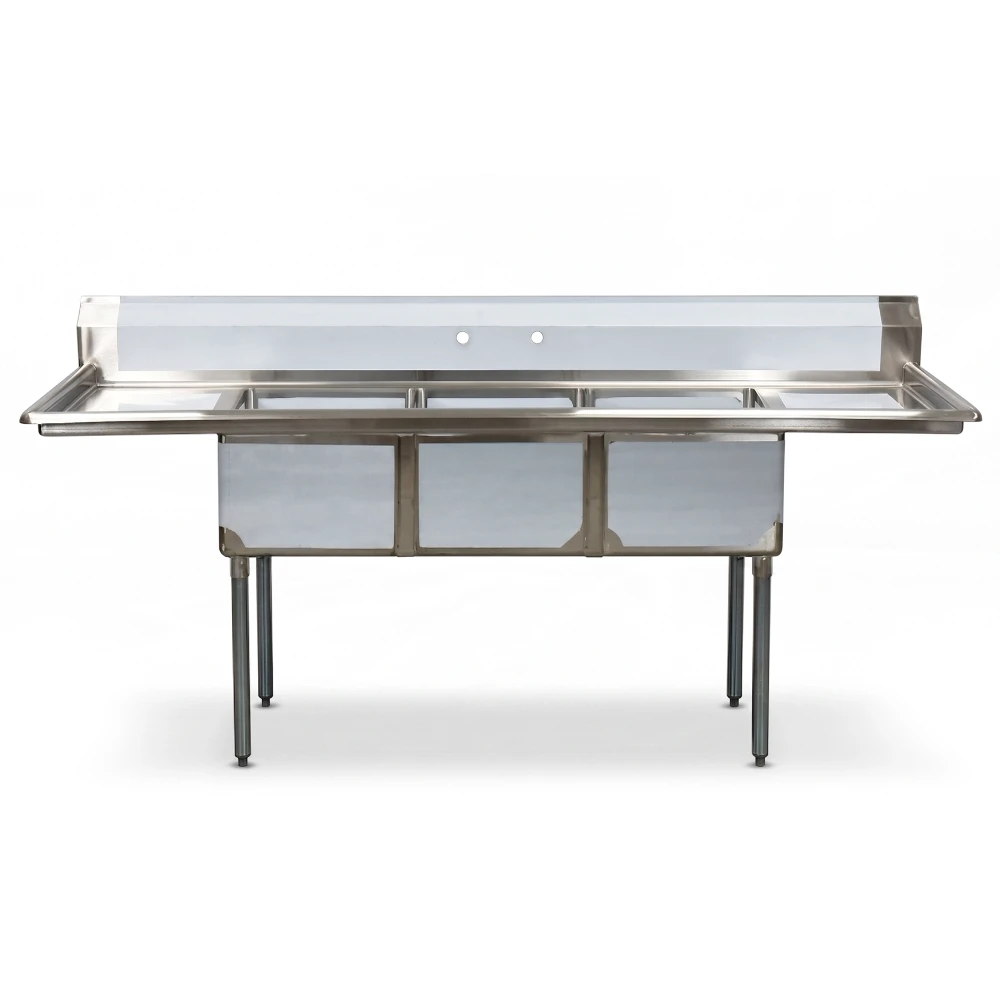 ChefPro Series 90" 3-Compartment Sink with 2 Drainboards, 18" x 18" x 34.8" Bowls, Stainless Steel
