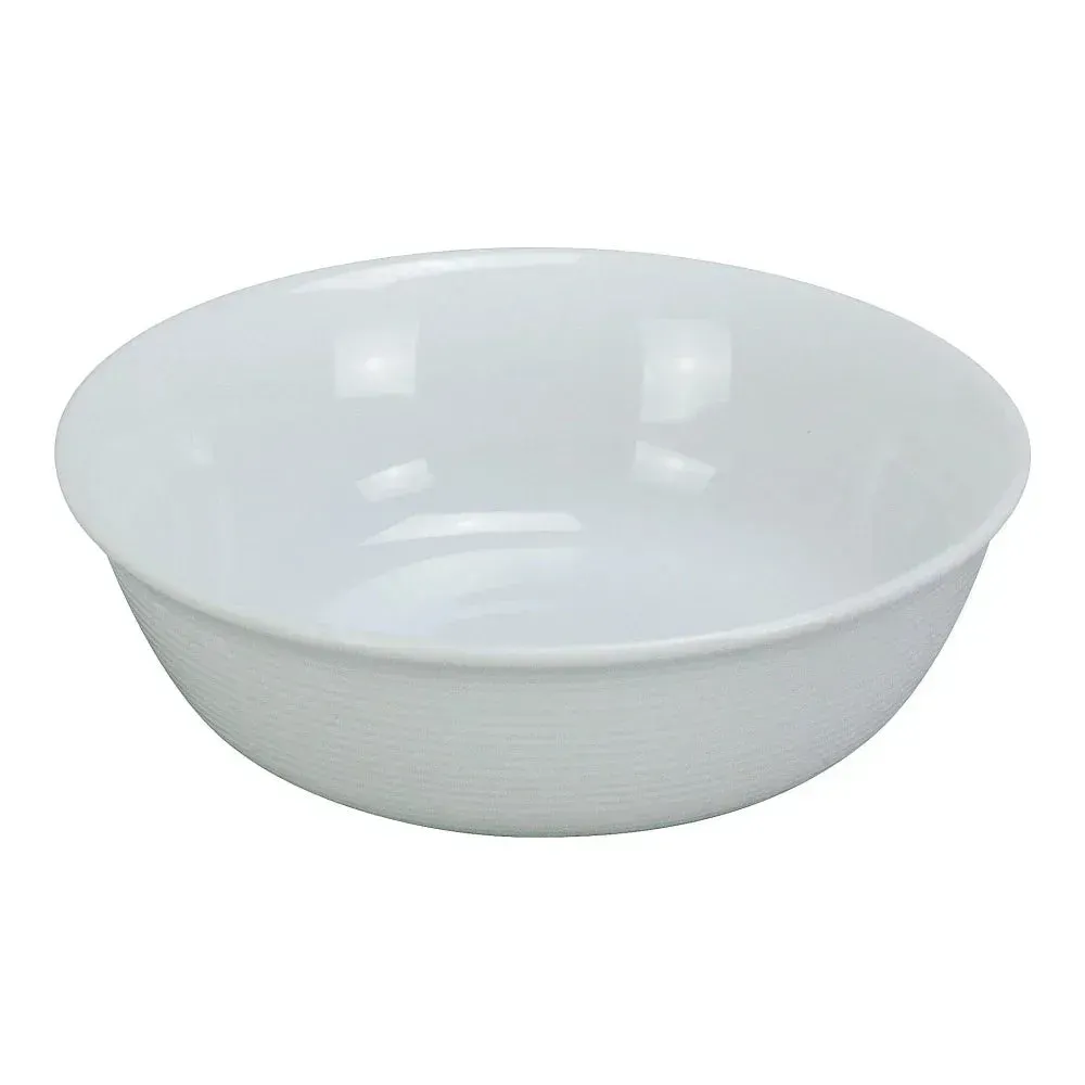 Classic white Yanco China chinaware nappie bowl, perfect for small servings, stackable restaurant dish ideal for catering and buffet presentations.