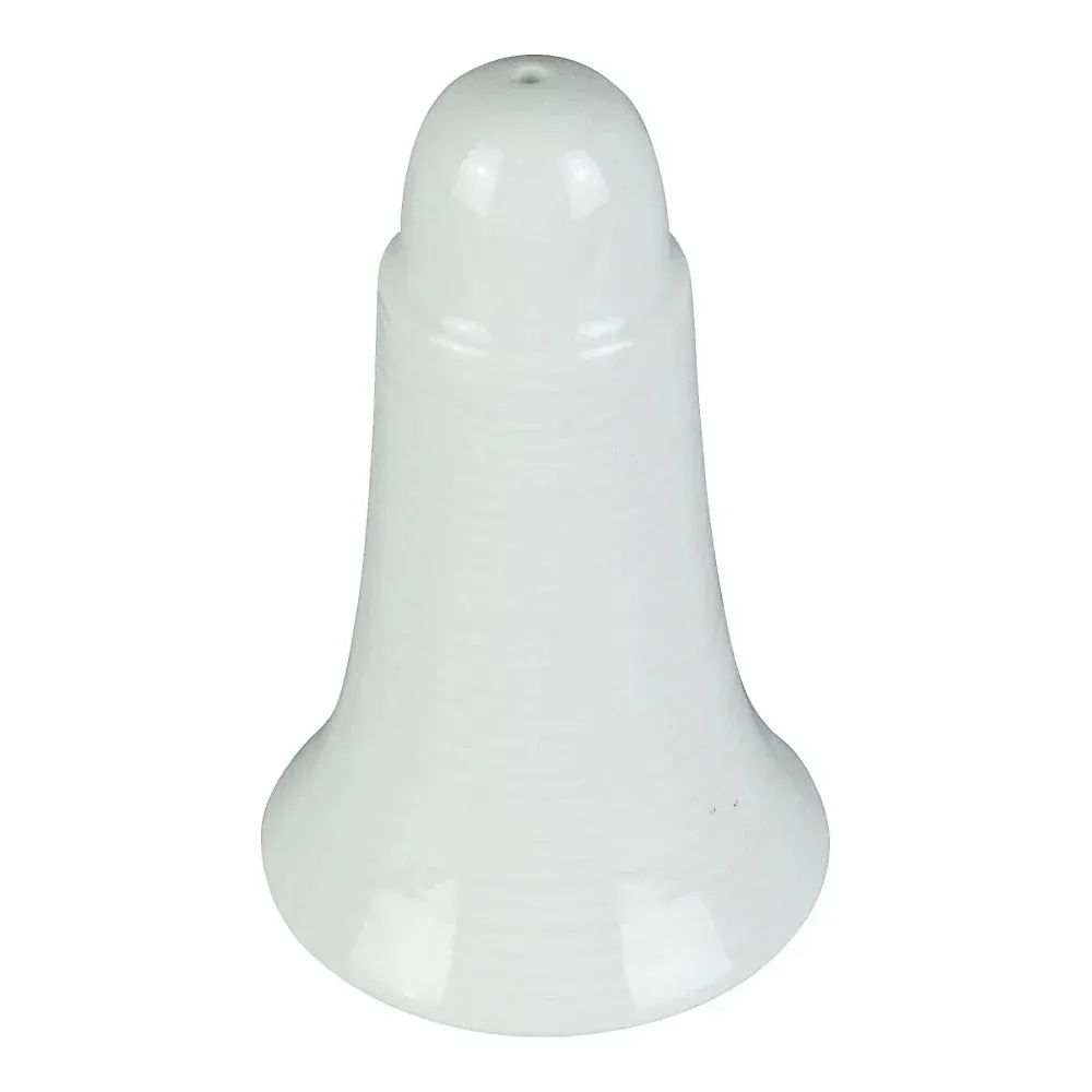 Classic white Yanco China porcelain round salt shaker on linen napkin beside silverware and glassware, smooth glossy finish ideal for restaurants.