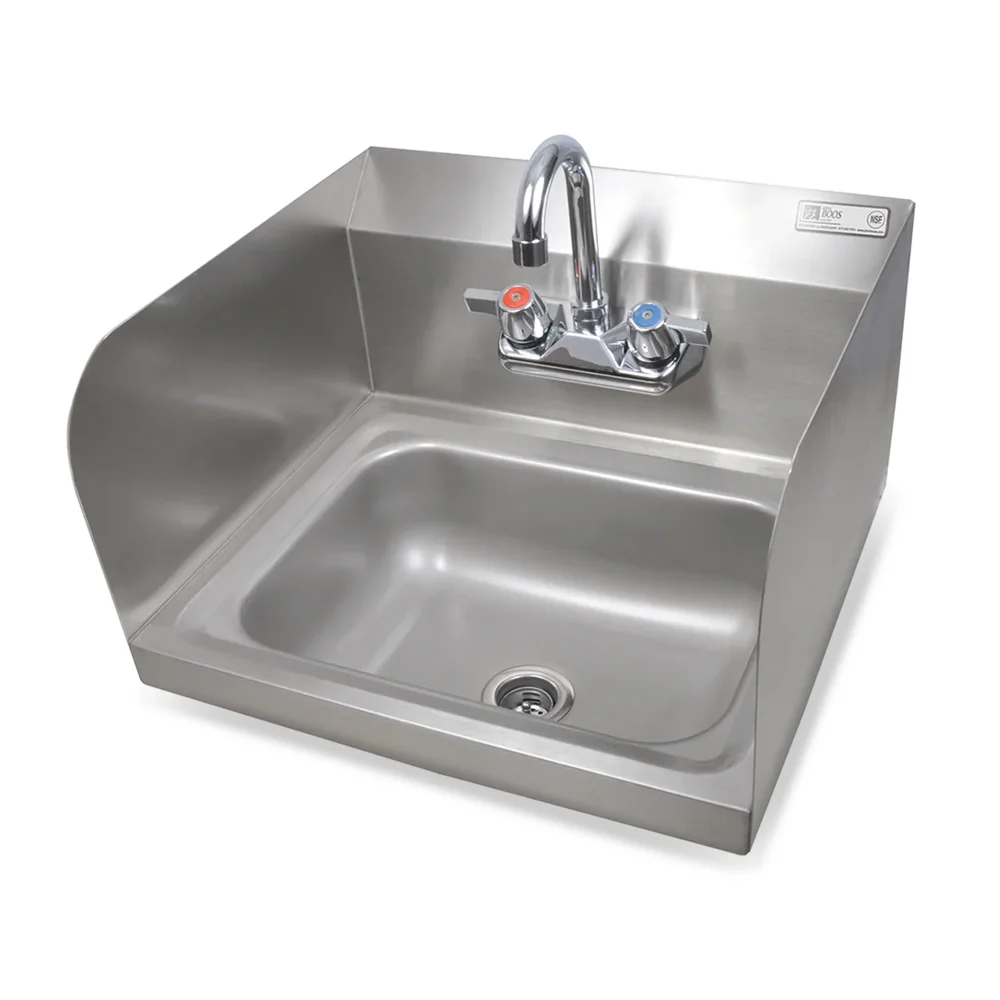 John Boos PBHS-W-1410-P-SSLR-X Wall Mounted Hand Sink with 14" x 10" x 5" Bowl, Splash Mount Faucet & Side Splashes