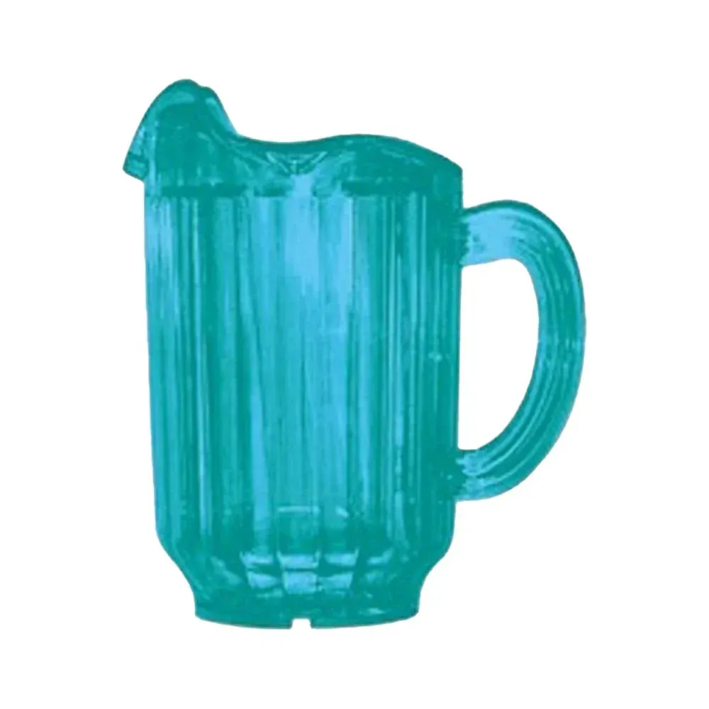 Fresh green plastic pitcher with triple spouts offers lightweight utility for picnics, catered lunches, or garden parties with bright flair.