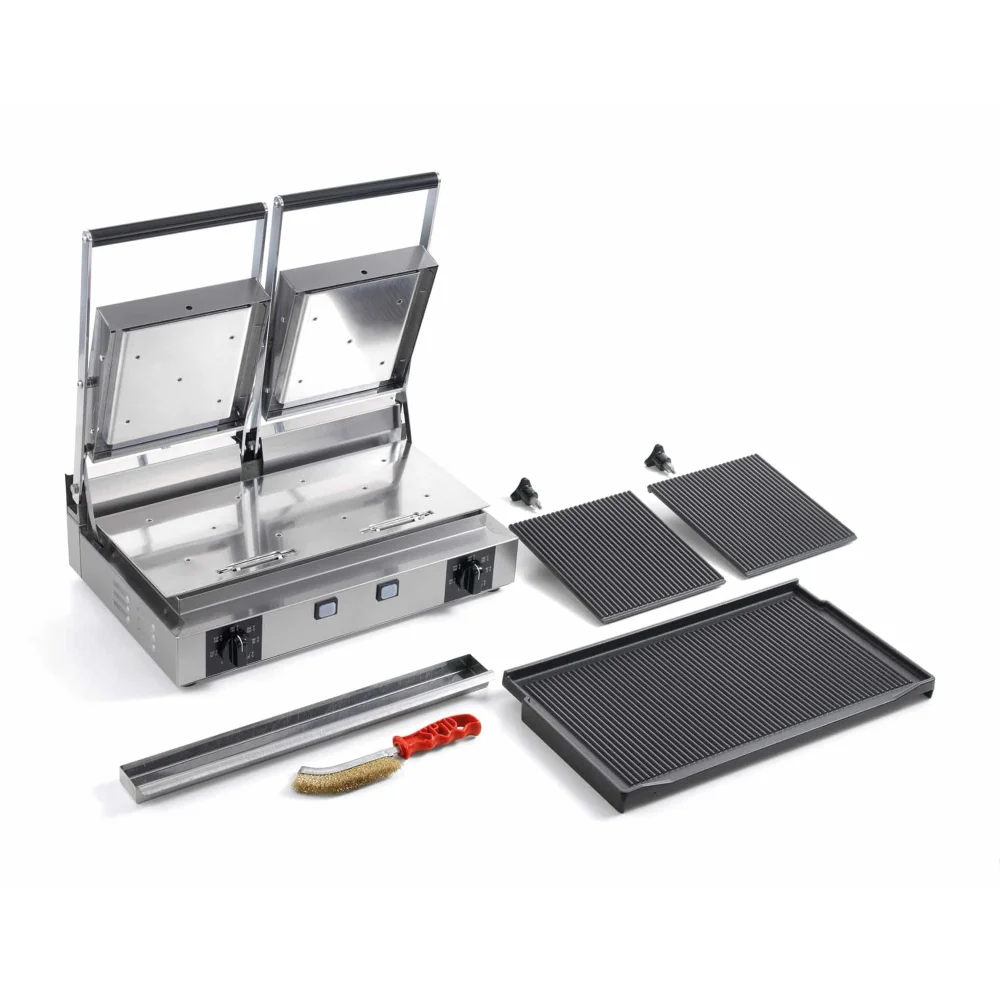 PrepMaster Series Commercial Electric Panini Grill With Ribbed Top and Bottom Plates, 10 x 20" Cooking Surface, 3000W, 208-240V