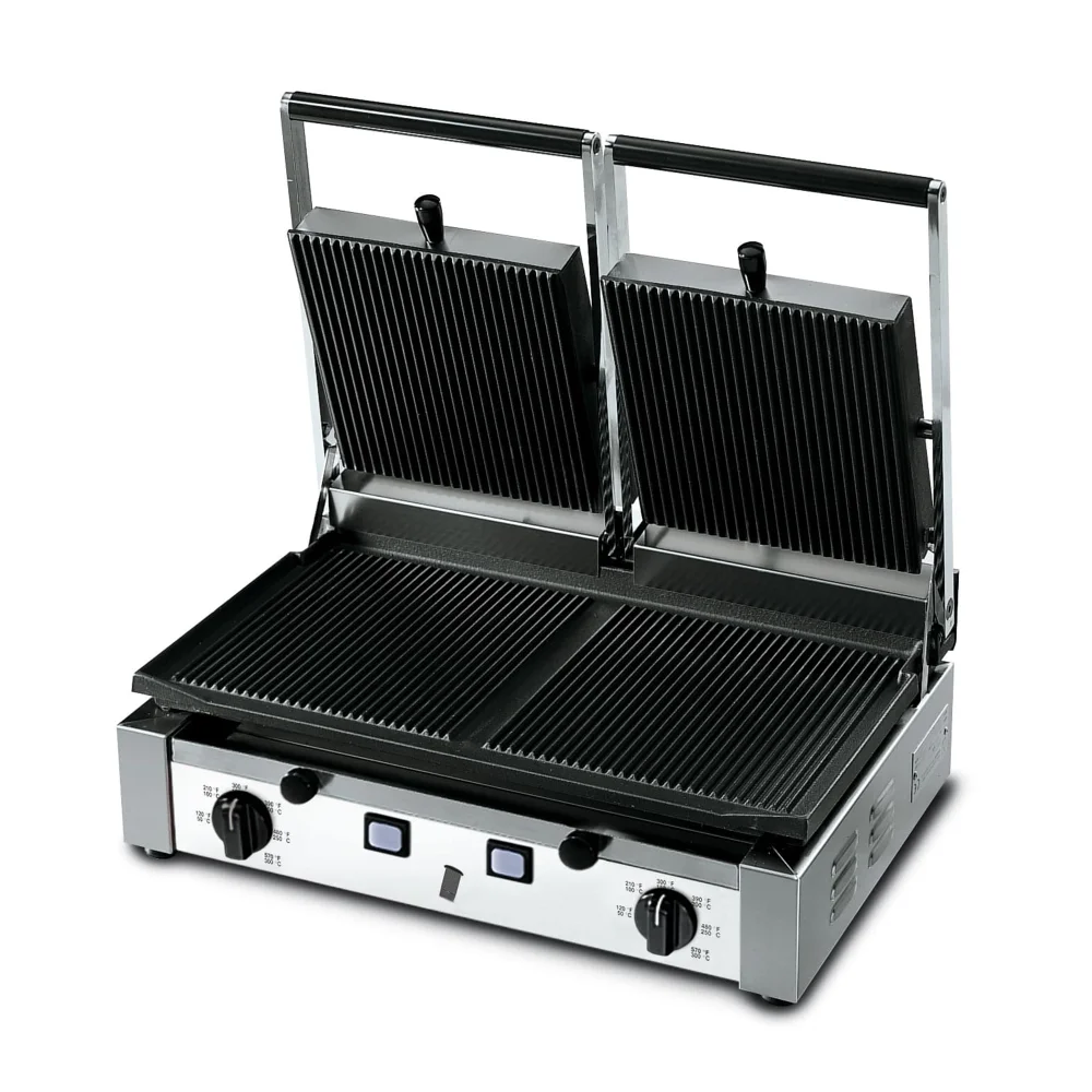 PrepMaster Series Commercial Electric Panini Grill With Ribbed On All Sides, 10 x 20" Cooking Surface, 3000W, 208-240V