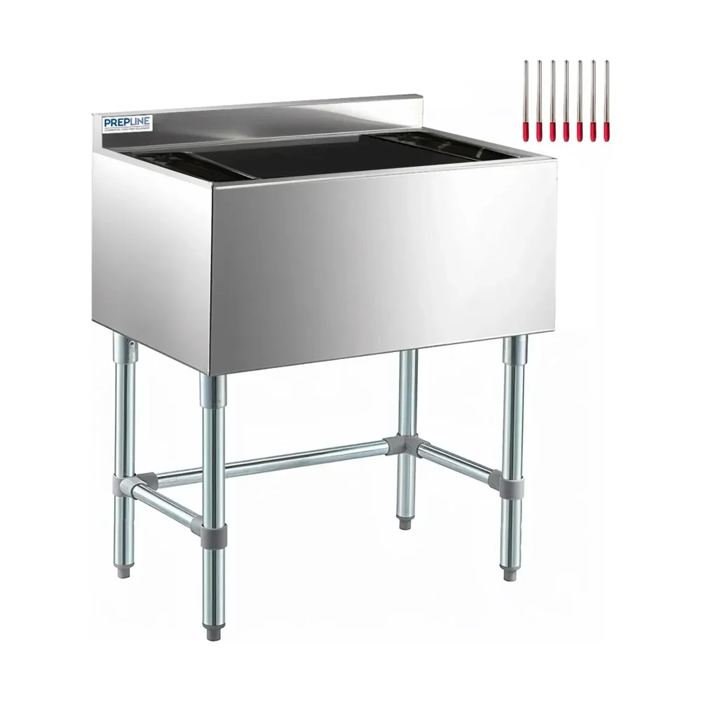 Prepline 18" x 24" Underbar Ice Bin with 7 Circuit Cold Plate and Bottle Holders, Stainless Steel, 77 lb.
