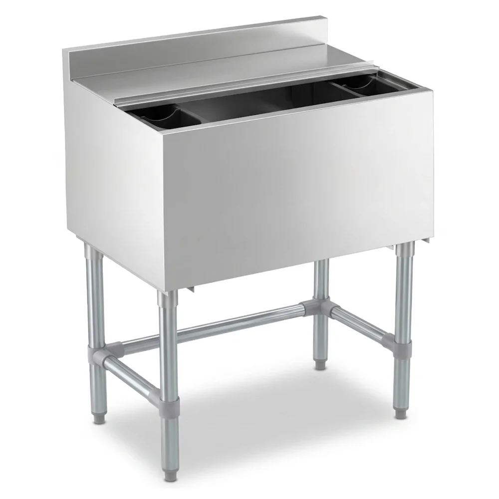 ProKitchen Series 18" x 30" Underbar Ice Bin with Bottle Holders and Sliding Lid, 98 lb., Stainless Steel, 12" Bowl Depth