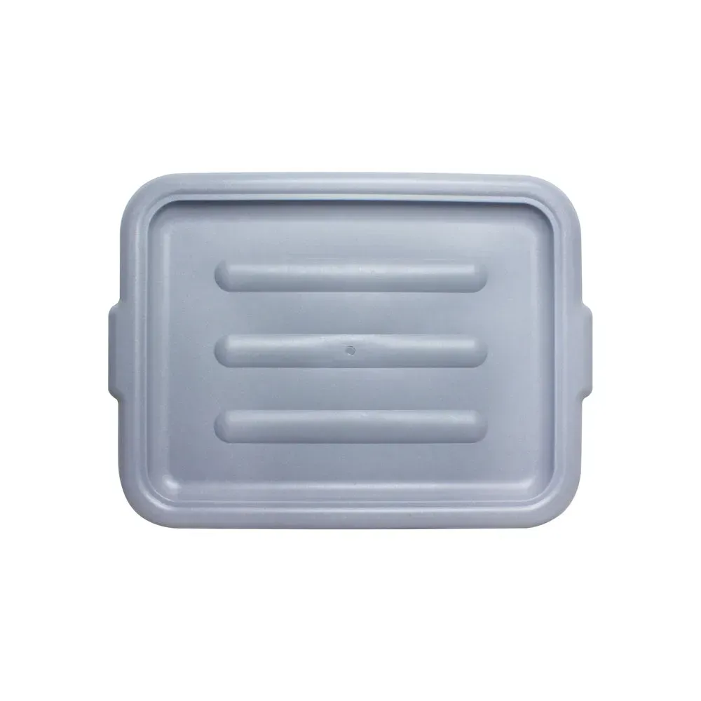 Gray polyethylene bus box lid from Thunder Group, a heavy duty cover for a large bus tub, essential for bussing tables in a restaurant.