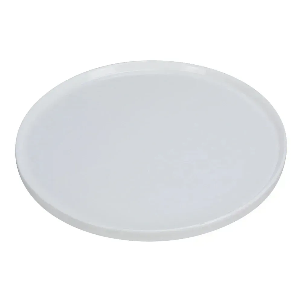 Large white chinaware coupe pizza plate from Yanco China, featuring a flat, rimless design that provides ample space for a large pizza.
