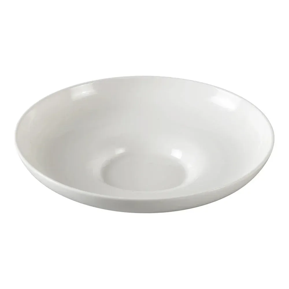 Yanco China large white round salad chinaware bowl serves family-style greens or displays vibrant salads in restaurants or upscale buffet events.