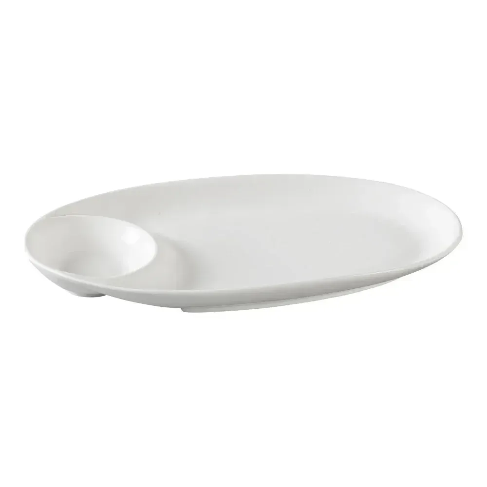 Yanco China petite white oval compartment chinaware plate beautifully presents appetizers, desserts, or tasting menu portions with refined style.