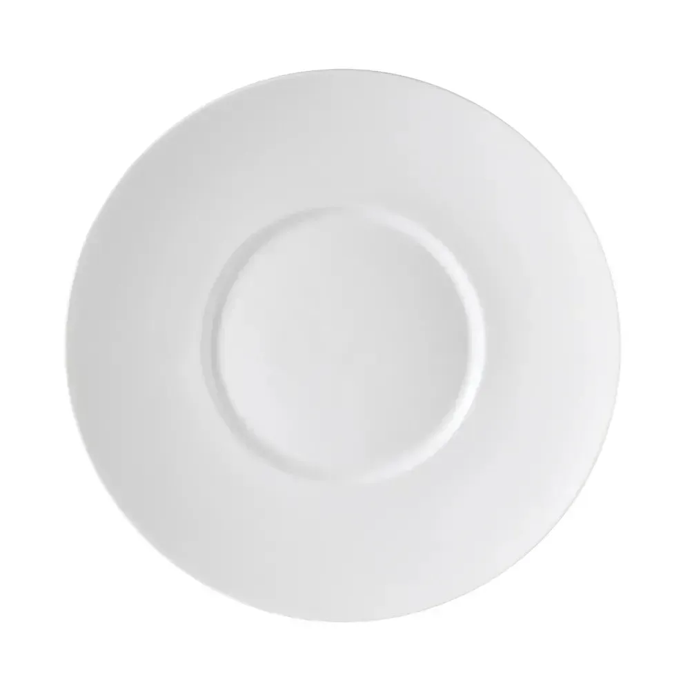Yanco China large white round dinner plate ideal for elegant banquets, plated entrees, or refined hospitality service in hotels and catering.