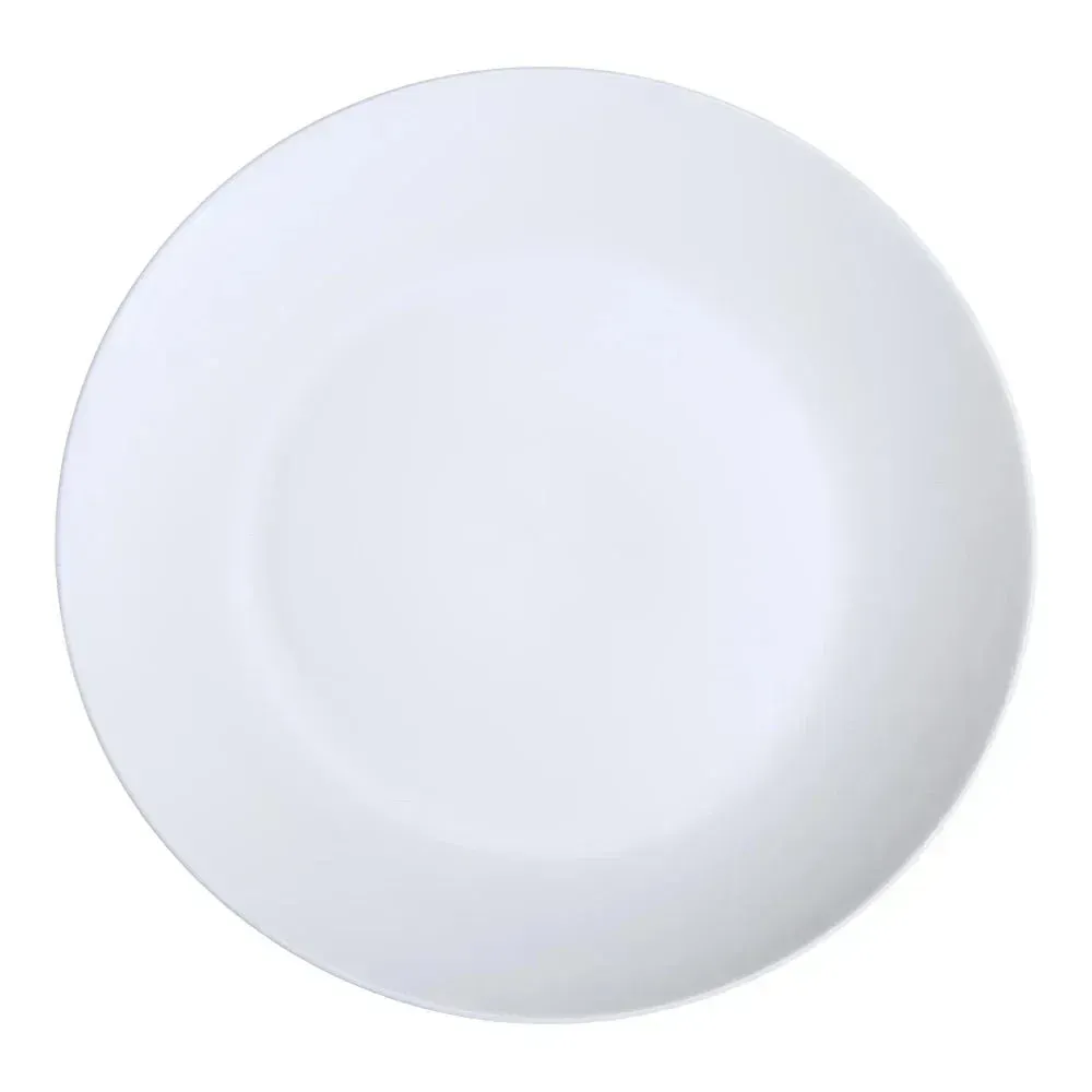 Yanco China elegant white coupe dinner plate offering minimalist chic style, perfect for upscale catered events, weddings, and fine dining banquets.