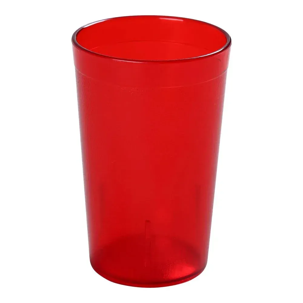 Yanco China red plastic tumbler features a vibrant hue, lightweight yet sturdy build for daily beverage service in  cafeterias, and restaurants.