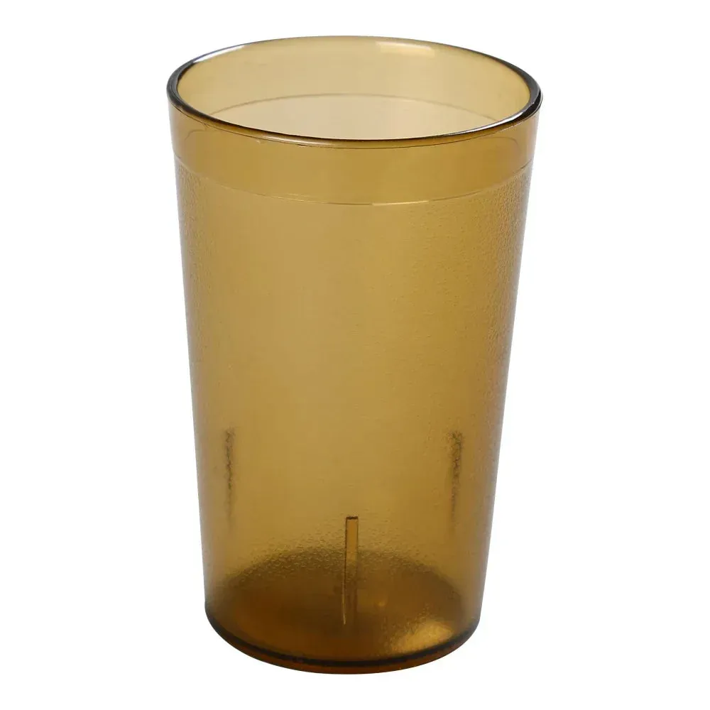 Yanco China sunset amber plastic tumbler glows warmly on tabletops and food court trays with lightweight, shatterproof design for reliable use.