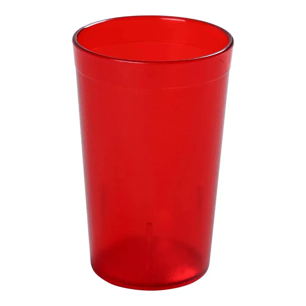 Yanco China ruby red plastic tumbler adds festive flair to catered events and patio dining with durable, lightweight, and shatterproof construction.